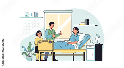 Family Visiting Patient in Hospital Room, Recovery and Support