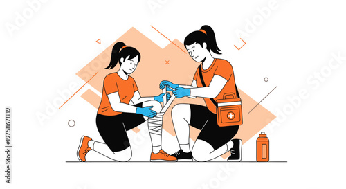 First Aid Assistance: Applying Bandage to Injured Leg by Medical Professional