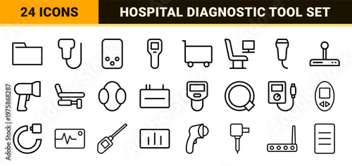 Medical devices and healthcare electronics outline icons
