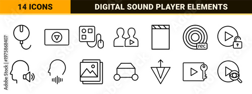 Multimedia audio and video line icon set