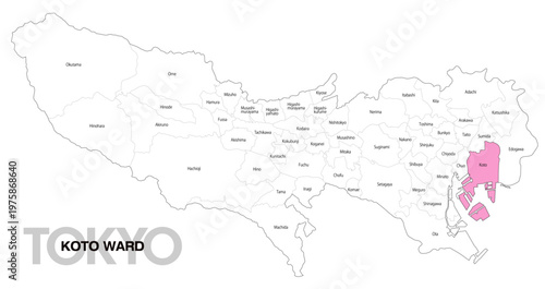 [日本地図] 東京都江東区の市区町村名入り位置地図 (英語)
