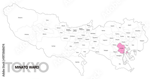 [日本地図] 東京都港区の市区町村名入り位置地図 (英語)