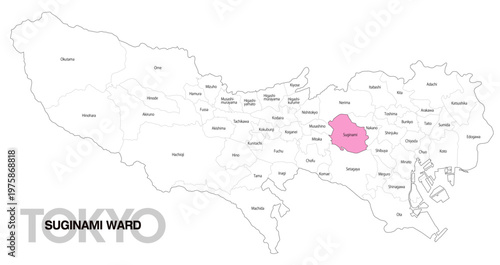 [日本地図] 東京都杉並区の市区町村名入り位置地図 (英語)