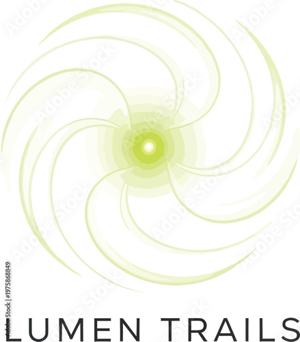 A logo for Lumen Trails featuring a green spiral design on a white background