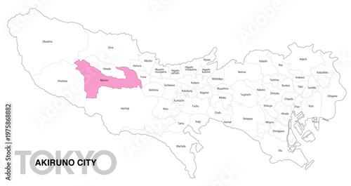 [日本地図] 東京都あきる野市の市区町村名入り位置地図 (英語)