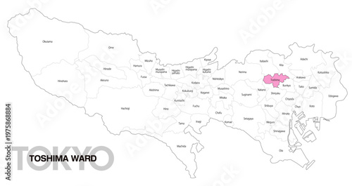 [日本地図] 東京都豊島区の市区町村名入り位置地図 (英語)