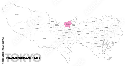 [日本地図] 東京都東村山市の市区町村名入り位置地図 (英語)