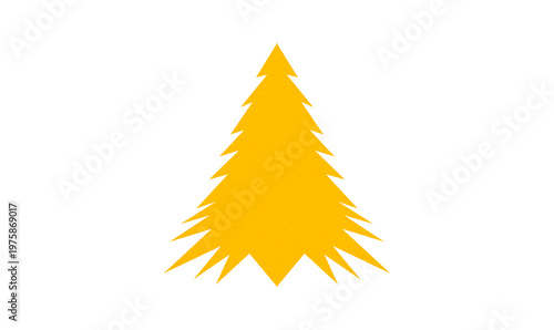 A cute yellow Christmas tree made of paper is placed on a transparent background.