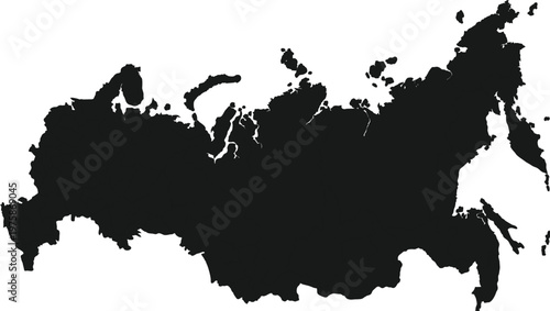 Russia Map Silhouette Black Shape Isolated on White Background