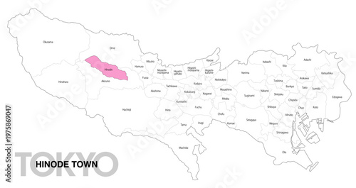 [日本地図] 東京都日の出町の市区町村名入り位置地図 (英語)