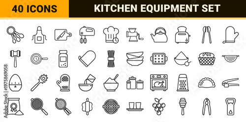 Minimalist kitchen and cooking line icon set for culinary apps