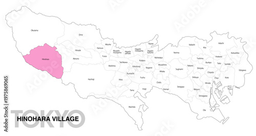 [日本地図] 東京都檜原村の市区町村名入り位置地図 (英語)