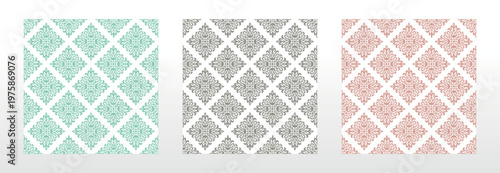 Wallpapers in the style of Baroque.. Set of colored floral ornaments. Seamless vector backgrounds Graphic patterns for fabric, wallpaper, packaging. Ornate Damask flower illustration