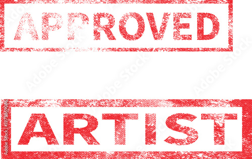 Red Approved and Artist Rubber Stamps on White Background