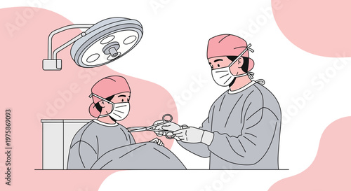 Surgeons Performing Operation in Operating Room with Surgical Lamp