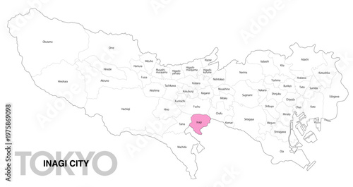 [日本地図] 東京都稲城市の市区町村名入り位置地図 (英語)