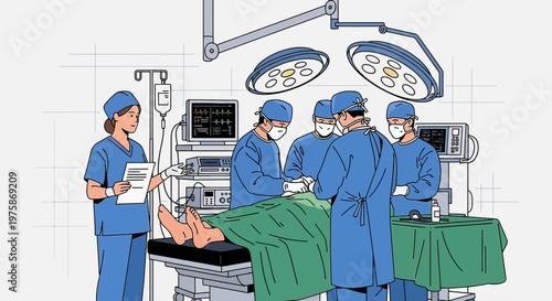 Surgical Team Performing Operation in Modern Operating Room with Medical Equipment