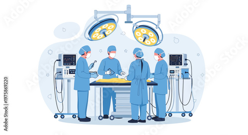 Surgical Team Performing Operation in Modern Operating Room with Medical Equipment