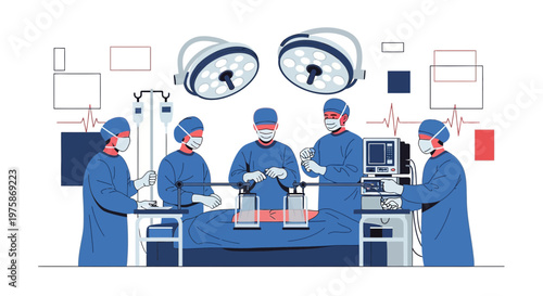 Surgical Team Performing Operation in Modern Operating Room with Medical Equipment