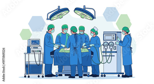 Surgical Team Performing Operation in Modern Operating Room with Medical Equipment