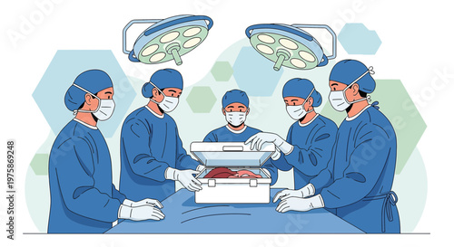 Surgical Team Performing Operation in Modern Operating Room with Surgical Lights