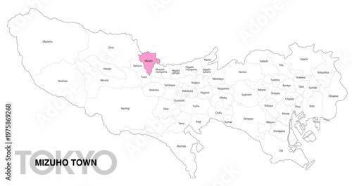 [日本地図] 東京都瑞穂町の市区町村名入り位置地図 (英語)