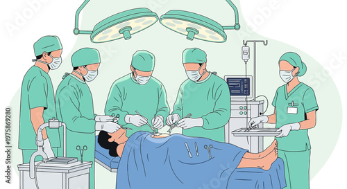 Surgical Team Performing Operation in Modern Operating Room