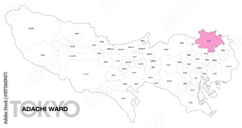 [日本地図] 東京都足立区の市区町村名入り位置地図 