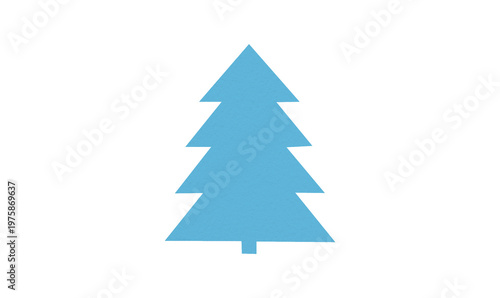 A cute light blue Christmas tree made of paper is placed on a transparent background.