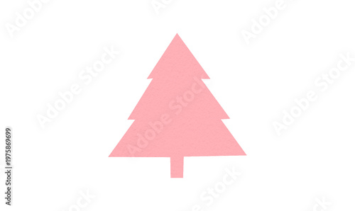 A cute pink Christmas tree made of paper is placed on a transparent background.