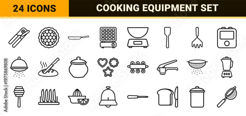 Minimalist kitchen and cooking line icons set
