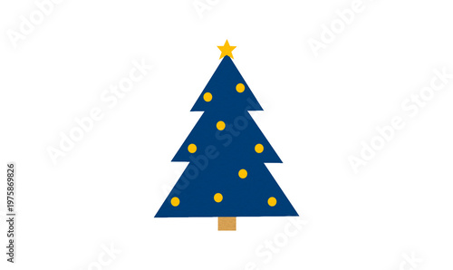 A cute blue Christmas tree made of paper is placed on a transparent background.