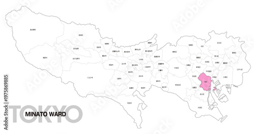 [日本地図] 東京都港区の市区町村名入り位置地図