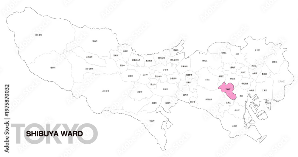 Fototapeta premium [日本地図] 東京都渋谷区の市区町村名入り位置地図