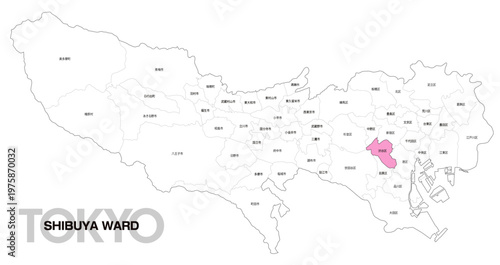 [日本地図] 東京都渋谷区の市区町村名入り位置地図