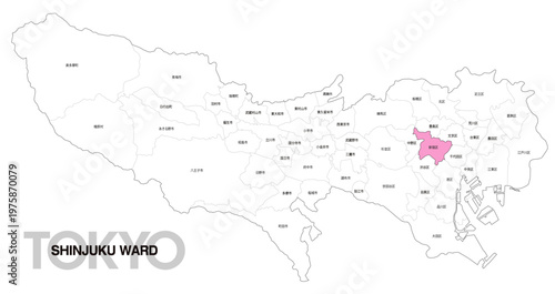 [日本地図] 東京都新宿区の市区町村名入り位置地図