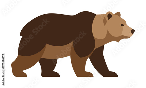 A large brown bear in a minimalist flat style. This powerful wild animal vector is great for nature logos, wildlife icons, and environmental brand identity design.