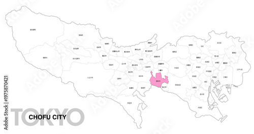 [日本地図] 東京都調布市の市区町村名入り位置地図 
