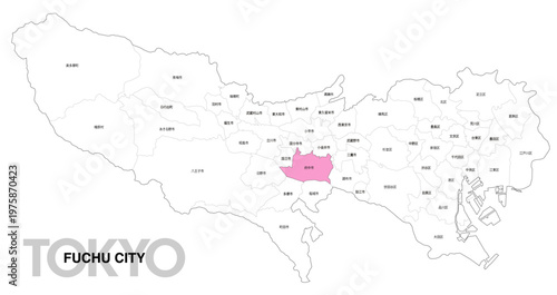 [日本地図] 東京都府中市の市区町村名入り位置地図 