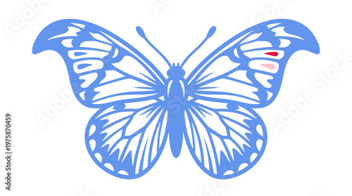 Blue butterfly vector illustration, elegant insect silhouette with intricate wing patterns, decorative nature element for spring design and branding