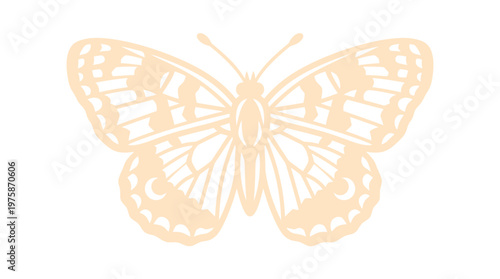 Vintage butterfly vector illustration, elegant peach insect silhouette with detailed wing patterns, decorative nature element for wedding stationery