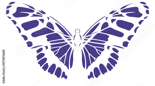 Purple butterfly stencil vector illustration, decorative insect silhouette with intricate wing patterns, elegant butterfly graphic for wall art