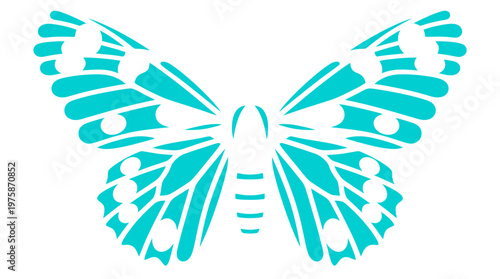 Turquoise butterfly stencil vector illustration, minimalist butterfly silhouette with decorative wing patterns, teal insect icon for logo design
