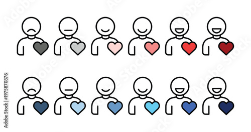 A set of vector icons showing a scale of human emotions from sad to happy. Useful for customer feedback, satisfaction ratings, mood trackers, and health apps.