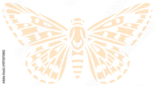 Vintage butterfly stencil vector, elegant moth silhouette in peach cream color, decorative insect wing pattern for craft and logo design