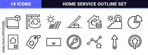 Real estate and home service outline icon set in minimalist grid style