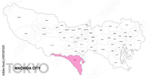 [日本地図] 東京都町田市の市区町村名入り位置地図 