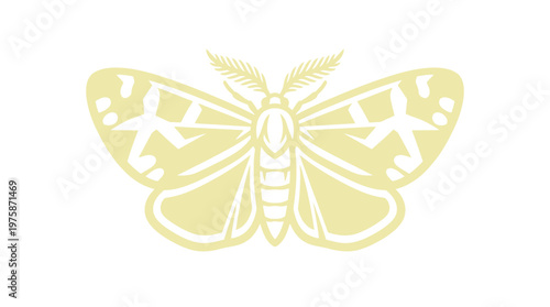 Vintage moth vector illustration, elegant cream butterfly silhouette with patterned wings, mystical nocturnal insect icon for branding and logo design