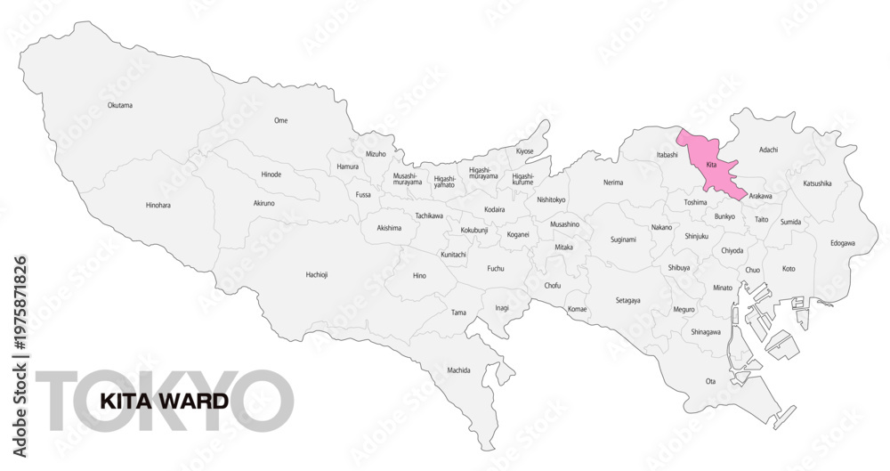 Fototapeta premium [日本地図] 東京都北区の市区町村名入り位置地図 (英語)