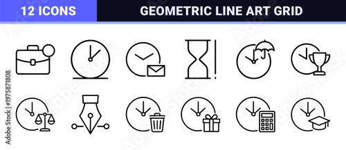 Minimalist time management and productivity clock icons set